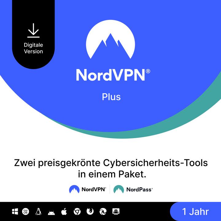 Immagine prodotto NordVPN Pacchetto di sicurezza informatica Plus (VPN e gestore di password) (1 Utente, 10 Dispositivi/Utenti, 12 mesi)