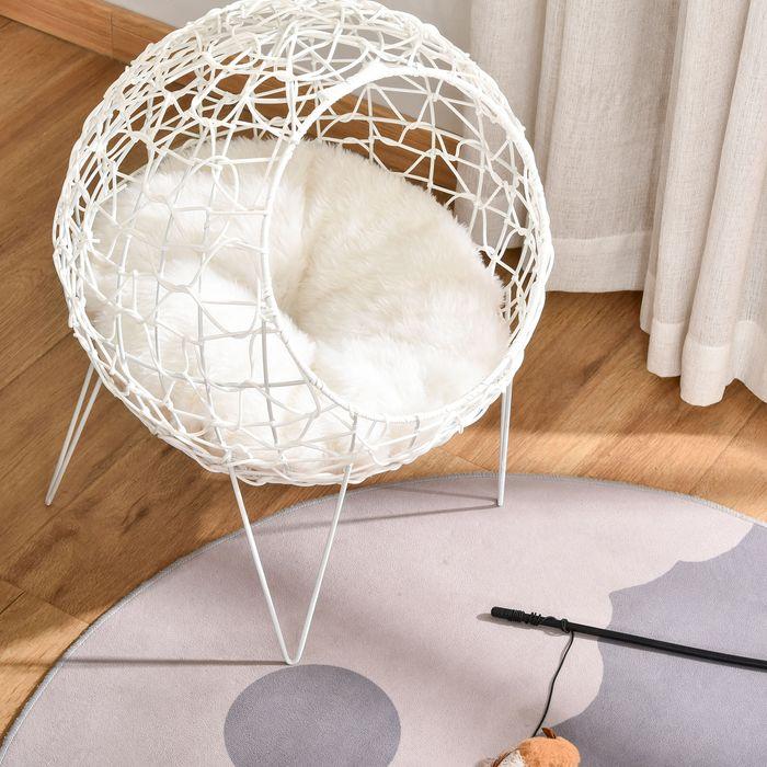 Actual product image Swisshandel24 Rattan cat basket cat cave cat hut cat bed with cushion raised design pet bed Cremewe (Cat)