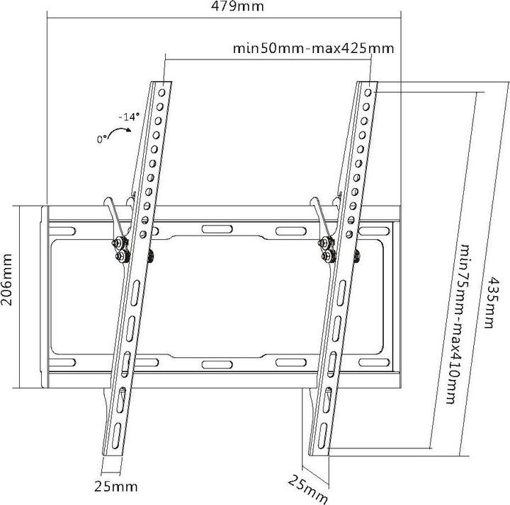 Produktbild equip Wandhalterung für Flat Screens 80,96cm - 139,15cm 32 Zoll - 55 Zoll neigbar VESA bis 35 Kg (Wand, 55", 40 kg)