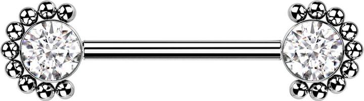 Star Piercing Barbell Innengewinde silber front Kugelhalbblume Kristall silber (ohne Messing, Titan G23)
