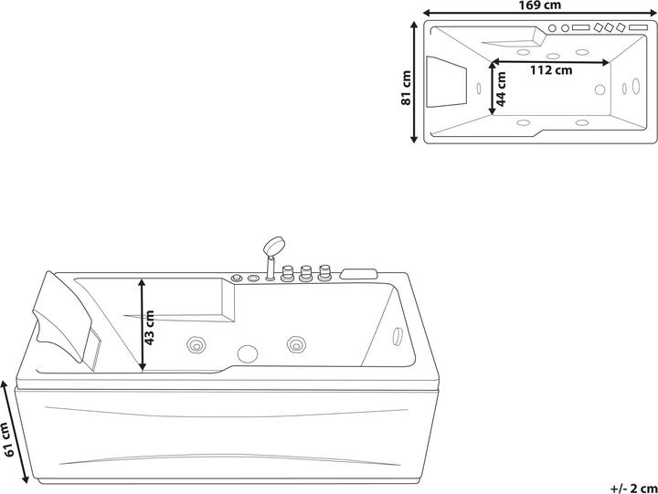 Immagine prodotto Beliani Vasca idromassaggio nera rettangolare con LED 169 x 81 cm a sinistra ARTEMISA (200 l, 112 cm, 81 cm)