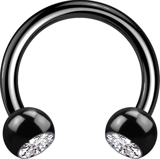 Produktbild Star Piercing Micro Circular Barbell schwarz mit zwei Kugeln Kristall silber (Titan G23, ohne Messing)