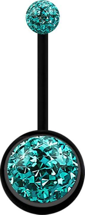 Star Piercing Banane schwarz mit zwei Kristallkugeln türkis Epoxy Schutzschicht (Bioflex, ohne Messing)