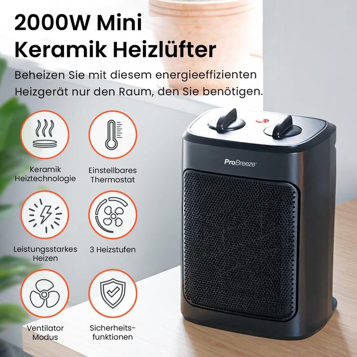 Actual product image Breeze Mini Ceramic Fan Heater 2000W Black (2000 W)