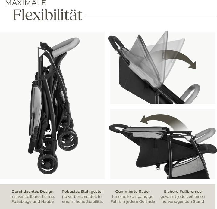 Produktbild tectake Buggy-Kinderwagen Emma, klappbar, 5-Punkt-Gurt, mit Bremse