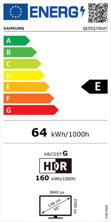 Energie-Label Samsung Q70D Qled 4K 55-Zoll-Fernseher (55", Q70D, QLED, 4K)