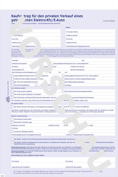 Actual product image Avery Contract of sale for the private sale of a used electric vehicle/e-car (4 x)