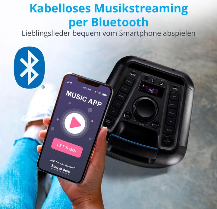 Produktbild Medion P61080 party sound system partyspeakers incl. microfoon, karaoke, oplaadbare batterij, Bluetooth, ec (4 h, Netzbetrieb)
