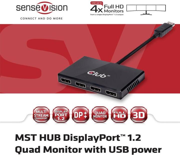 Produktbild Club 3D Multi Streaming Transport Hub 1xDP - 4xDP (DP, 6.50 cm)