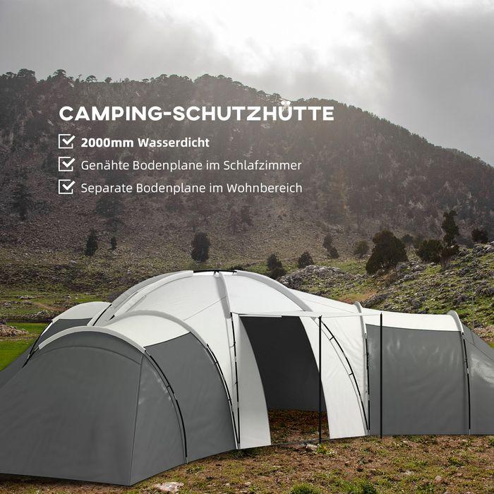 Produktbild Swisshandel24 Tunnelzelt Campingzelt 6-9 Personen Familienzelt 3 Schlafzimmer 2000mm Oxford Grau (Tunnelzelt, 9+ Personen)