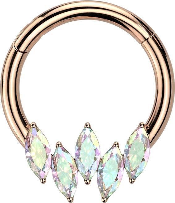Star Piercing Micro Segmentring klappbar rosegold fünf Ovale Kristalle multicolor (ohne Messing, Chirurgenstahl 316L)