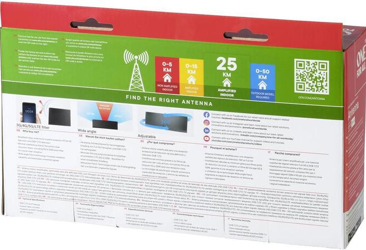 Immagine prodotto One for All Antenna DVB-T curvo EX 45dB (Antenna piatta, 45 dB, DVB-T / -T2)