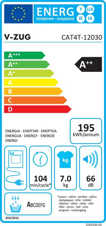 Energie-Label V-Zug Wäschetrockner CombiAdoraTrocknen V4000 (7 kg, Links)