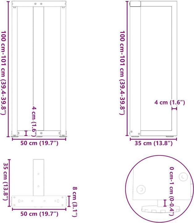 Productafbeelding VidaXL Bartafelpoten T-vorm 2 st. zwart 50x35x(101-102) cm stalen tafelpoot