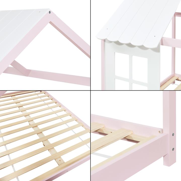 Produktbild En.Casa Halboffenes Kinderbett Tostedt mit Matratze 120x200 cm Rosa/Weiss (120 x 200 cm)
