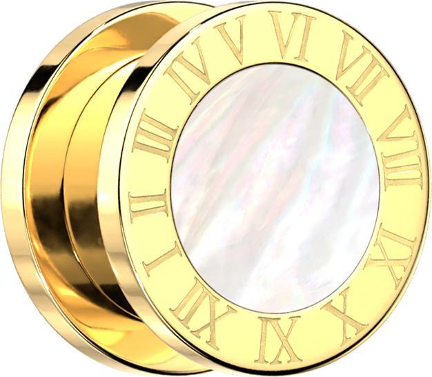 Produktbild Star Piercing Flesh Plug vergoldet römische Ziffern und Perlmutt (Mineralisch, ohne Messing, Chirurgenstahl 316L)