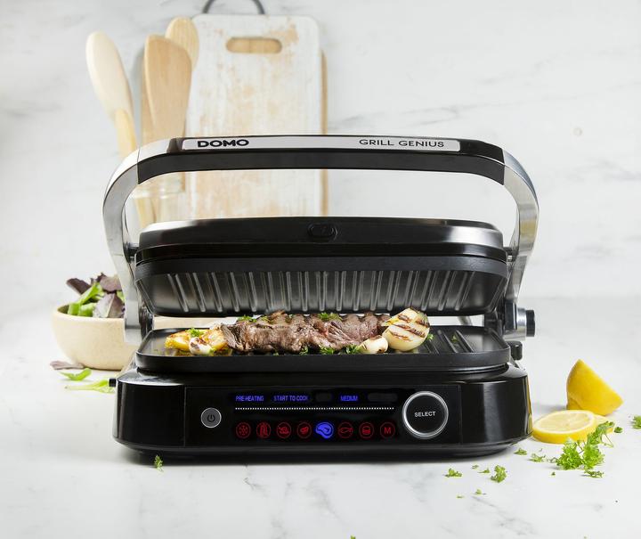 Produktbild Domo Genius Elektro Kontaktgrill Antihaftbeschichtung, mit Display Edelstahl, Schwarz (EU-Stecker)