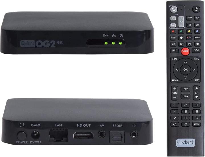 Actual product image Qviart OG2 4K LINUX UHD 2160P H.265 OTT Middleware and Media Box