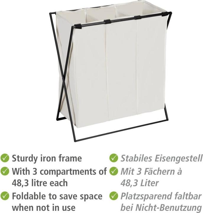 Actual product image Wenko Laundry collector Mod. Trio XL Beige with three compartments