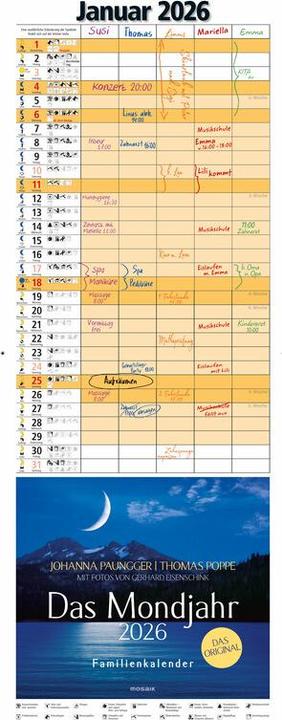 L'anno lunare 2026 - calendario familiare (24,5 x 69 cm, Copertina rigida, Tedesco)