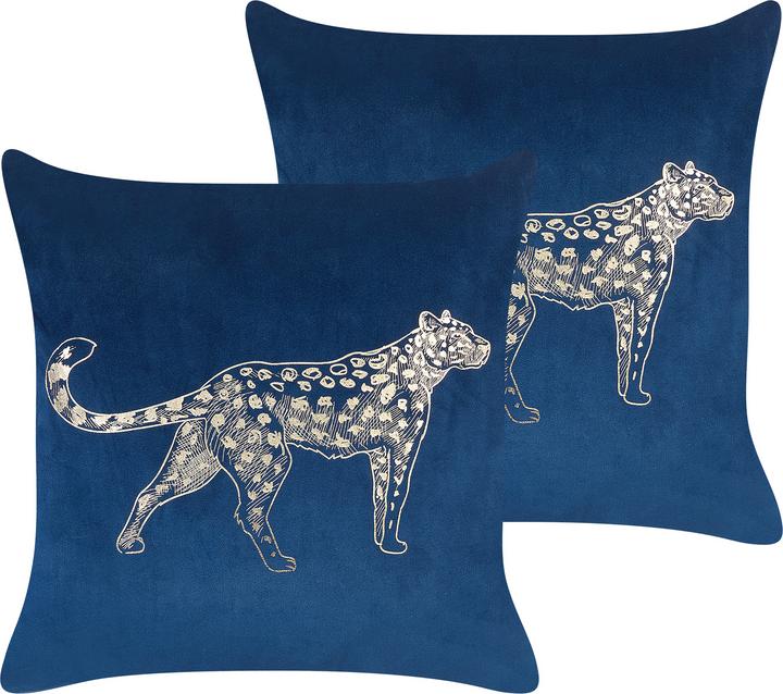 Beliani Dekokissen Samt Marineblau Tiermotiv 45 x 45 cm 2er Set MARULA (45 x 45 cm)