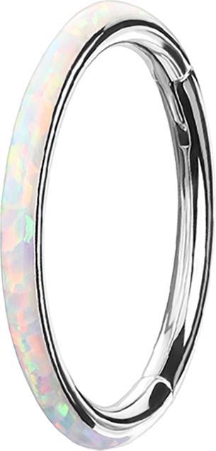 Star Piercing Micro Segmentring klappbar silber seitlich Opal streifen weiss (ohne Messing, Titan G23)