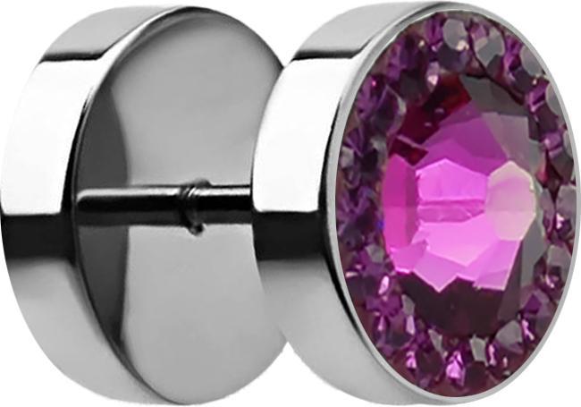 Star Piercing Fake Plug mit kleinen und grossem Swarovski Kristall fuchsia (ohne Messing, Chirurgenstahl 316L)