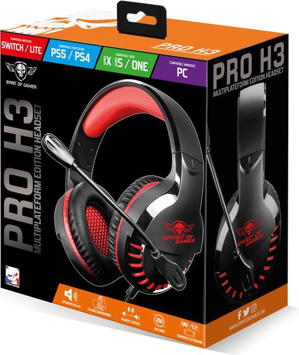Image du produit Spirit Of Gamer Casque Micro Gamer Filaire Pro-H3 (Noir/Rouge) (Filaire)