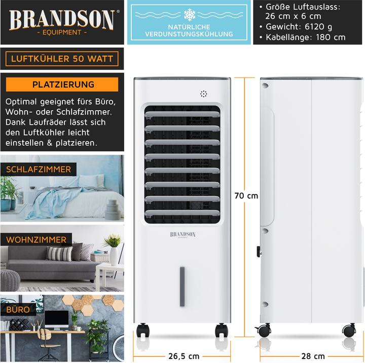 Produktbild Brandson Turmventilator mit Wasserkühlung, 5L Wassertank, Luftfilter, Luftkühler, Klimagerät, Ventilator, 50W (62 dB)