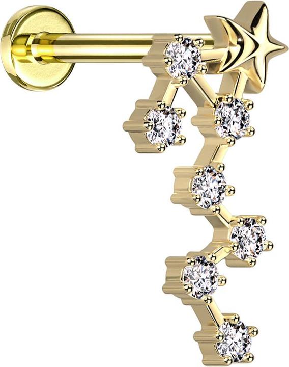 Star Piercing Micro Labret Innengewinde vergoldet Sternzeichen Skorpion mit Kristallen (Chirurgenstahl 316L, Messing)