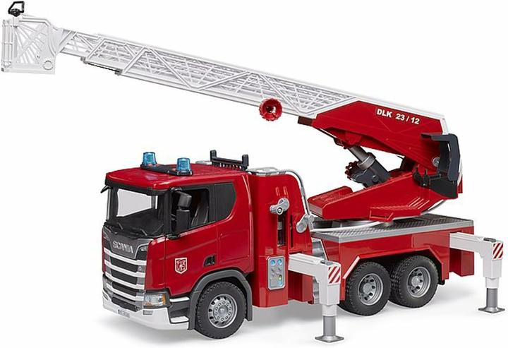 Actual product image Bruder Scania Super 560R fire brigade with turntable ladder, water pump, L+S module