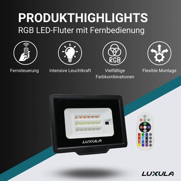 Actual product image Luxula RGB LED floodlight LX400184, 100W, IP65, black, with remote control (IP65)