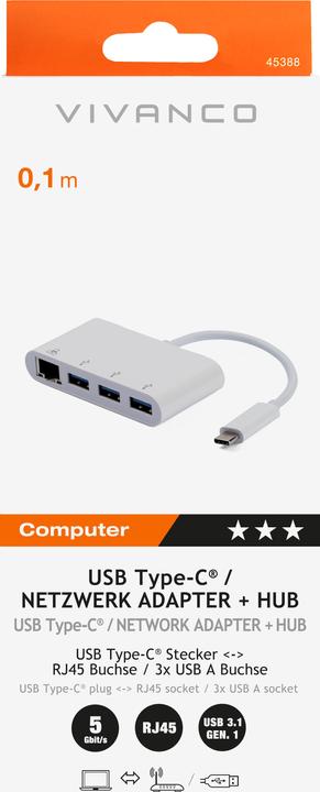 Produktbild Vivanco USB-C Adapter (4x RJ45-Buchse, USB 3.0 Buchse A (USB-C, 4 Ports)
