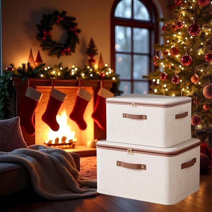 Produktbild Only-Bags.Store 1pc Leinen Zipper Quilt Storage Bins mit Deckel, Leinengewebe, kratz- und verschleissfest