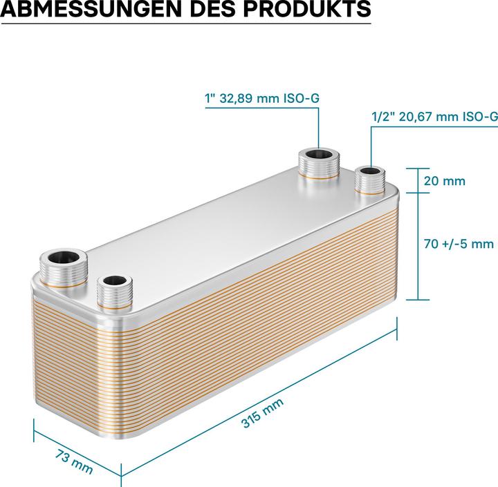 Actual product image Wiltec Hrale Stainless Steel Heat Exchanger 30 Plates max. 125 kW Plate Heat Exchanger