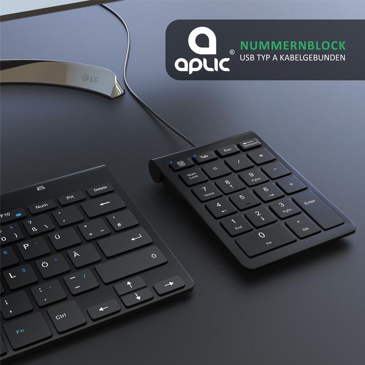 Produktbild Aplic Numpad 22 Tasten, USB Keypad kabelgebunden, Ziffernblock, Nummernblock Zusatztastatur, Kabel 1,50 m (DE, Kabelgebunden)