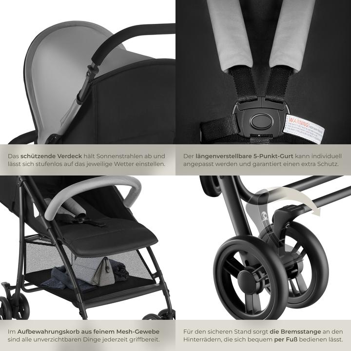 Produktbild tectake Buggy-Kinderwagen Emma, klappbar, 5-Punkt-Gurt, mit Bremse