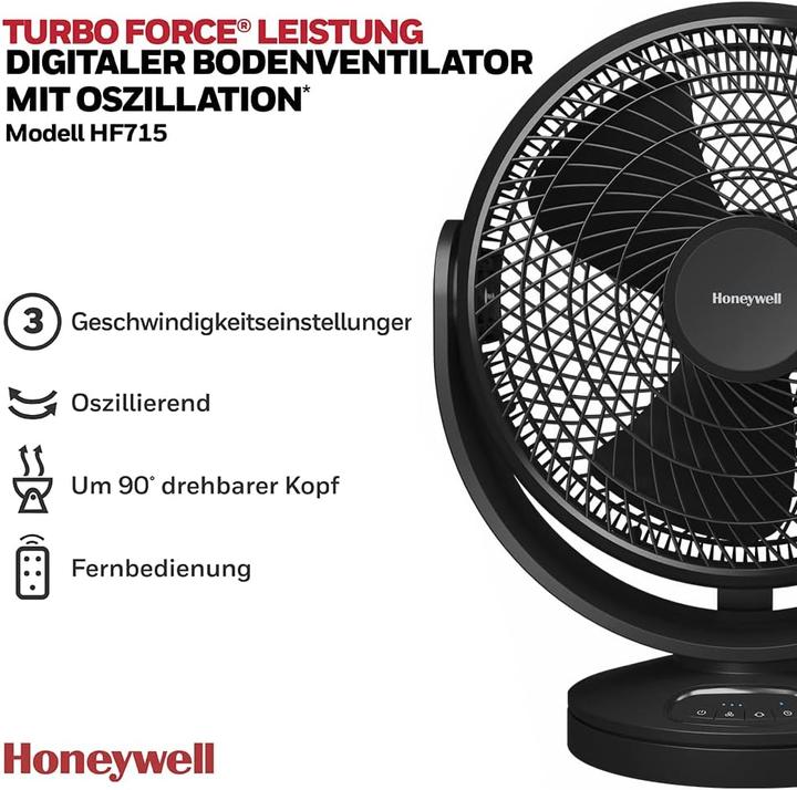 Actual product image Honeywell HF715BE4 Black Turbo Force Floor Fan with Oscillation (64 dB)