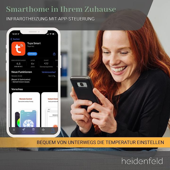 Produktbild Heidenfeld Infrarotheizung HF-HP100-2 Infrarot Wandheizung Heizkörper Heizung App (600 Watt) (600 W)