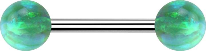 Star Piercing Barbell silber mit zwei Kugeln Opal grün (ohne Messing, Chirurgenstahl 316L)