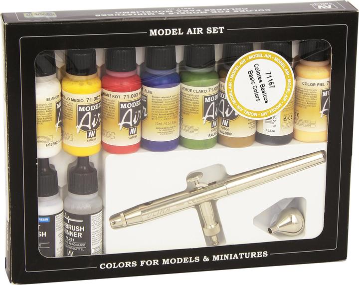 Vallejo Airbrush set with Basics Colors 10x17ml (Silber, 170 ml)