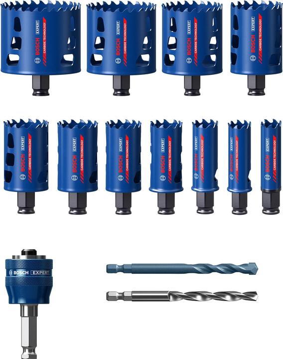Produktbild Bosch Professional Zubehör EXPERT Tough Material Lochsäge-Set, 20/22/25/32/35/40/44/51/60/68/76 mm, 14-tlg. (20, 22, 25, 32, 35, 40, 44, 51, 60, 68, 76 Millimeter)