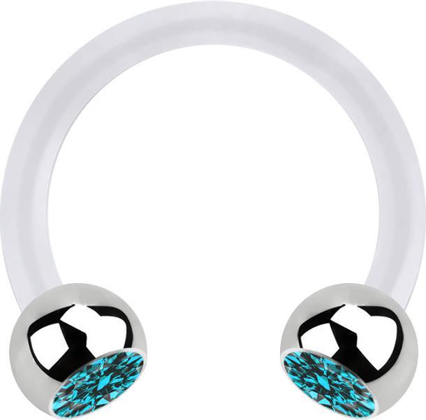 Produktbild Star Piercing Micro Circular Barbell transparent mit zwei Kugeln silber Kristall aqua (ohne Messing, Chirurgenstahl 316L, Bioflex)
