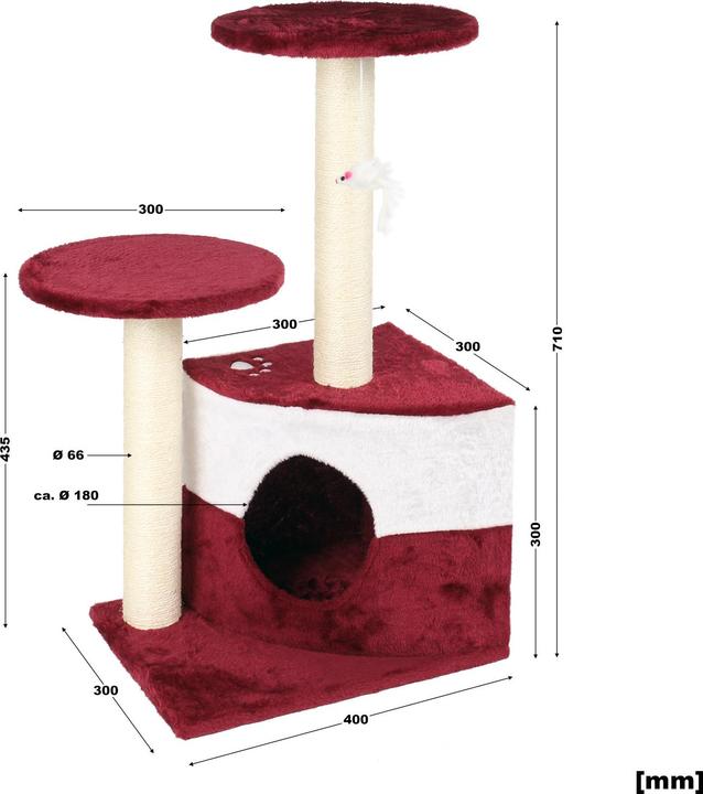 Actual product image Wiltec Cat Tree Red 71cm Scratching Post Climbing Tree Activity Centre Cats Play (71 cm, Red)