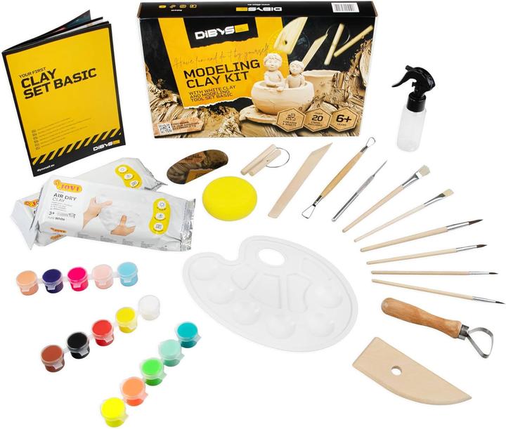 Productafbeelding DiBYS boetseerset met witte klei en boetseergereedschap basic