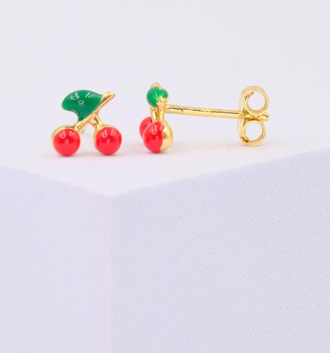 Produktbild Muau Stud earrings cherries yellow gold 750 red/green 7mm (Weissgold, Rotgold oder Silber, Gelbgold)