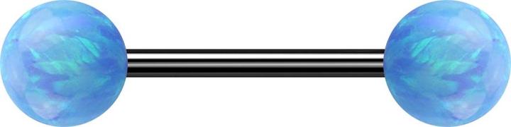 Produktbild Star Piercing Micro Barbell schwarz mit zwei Kugeln Opal hellblau (ohne Messing, Chirurgenstahl 316L)