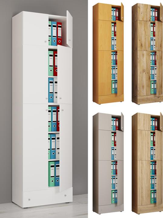 Image du produit VCM Armoire de bureau Armoire à dossiers Lona Rehausse à 5 compartiments Tiroir Portes battantes (70 x 39 x 240 cm)