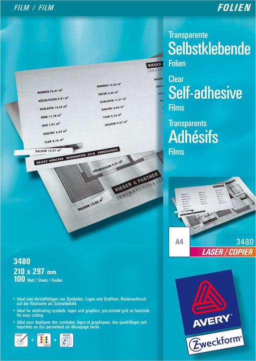 Produktbild Avery Transparente, selbstklebende Folien