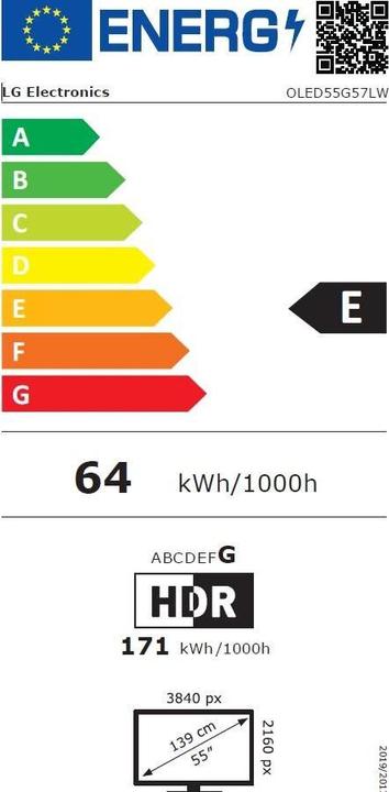 Label énergétique LG OLED55G57LW (55", G5, OLED, 4K, 2025)